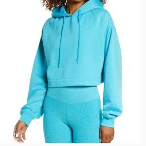 ALO YOGA Blue Bright Aqua Bae Cropped Hoodie Sweatshirt XS